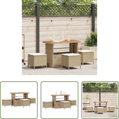 vidaXL Sgabello da pranzo all'aperto -  Set da Pranzo per Giardino Beige polyrattan