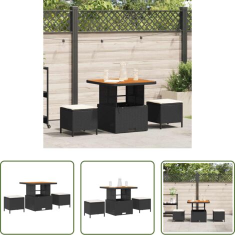 vidaXL Sgabello da pranzo all'aperto -  Set da Pranzo per Giardino Nero polyrattan