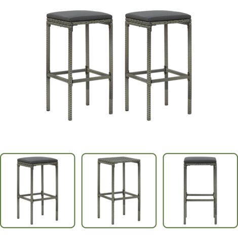 vidaXL Sgabello in acciaio -  Sgabelli da Bar con Cuscini 2 pz Grigi in Polyrattan
