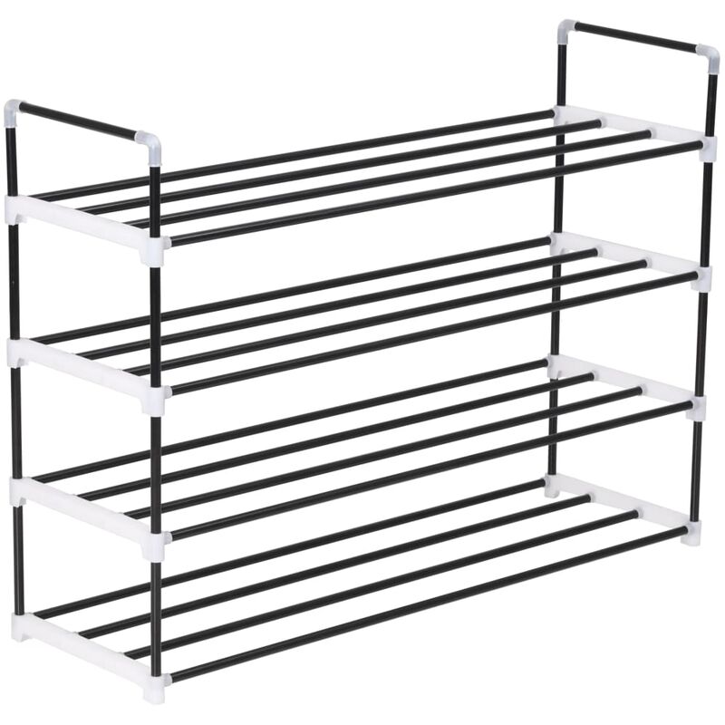 Shoe Rack Metal And Plastic Black With 4 Shelves