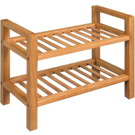 main image of "vidaXL Shoe Rack with 2 Shelves 50x27x40 cm Solid Oak Wood - Brown"