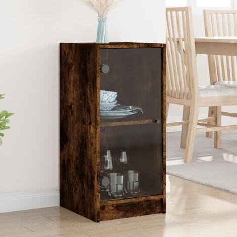 vidaXL Side Cabinet with Glass Doors Smoked Oak 35x37x75,5 cm
