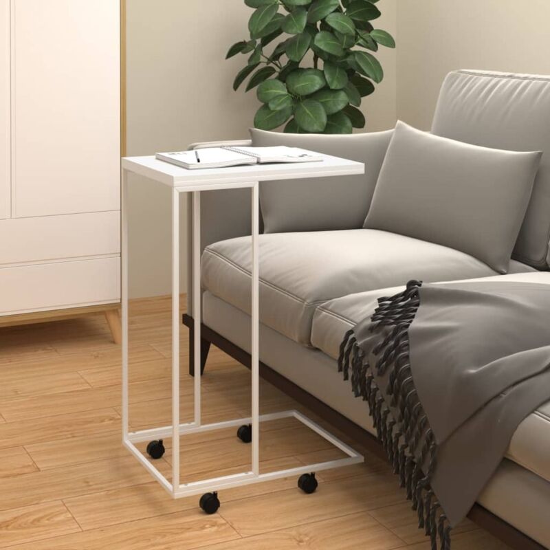 Side Table With Wheels White 40x30x63.5 Cm Engineered Wood Vidaxl