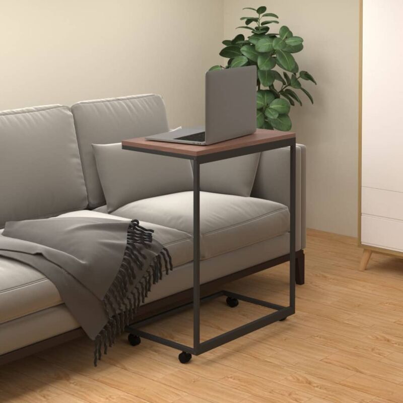 Side Table With Wheels Black 55x35x70 Cm Engineered Wood Vidaxl