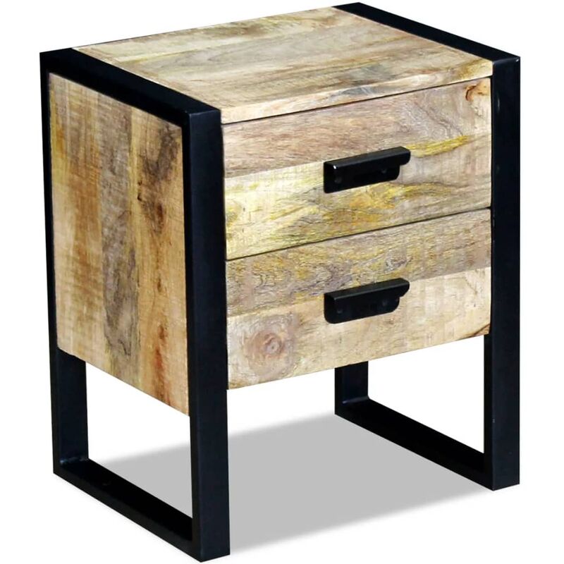 Side Table with 2 Drawers Solid Mango Wood 43x33x51 cm Vidaxl