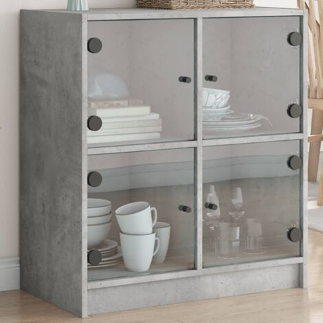 vidaXL Sideboard mit Glastüren Grau Beton 68x37x75,5 cm