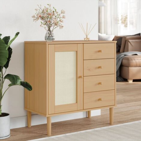 vidaXL Sideboard "SENJA" Rattan Look Brown 80x40x80 cm Solid Wood Pine