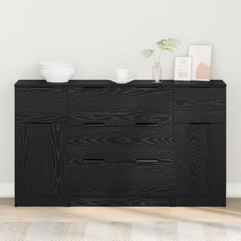 vidaXL  Sideboard  with Drawer 3 pcs Black Oak Engineered Wood