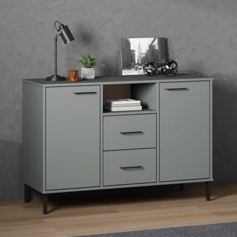 vidaXL Sideboard with Metal Legs Grey 113x40x77 cm Solid Wood "OSLO"