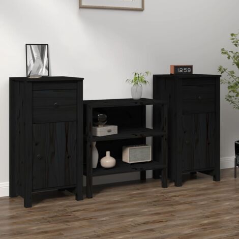 vidaXL Sideboards 2 pcs Black 40x35x80 cm Solid Wood Pine