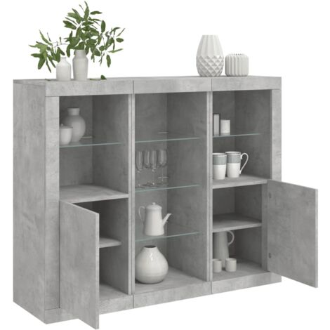 vidaXL Sideboards mit LED-Leuchten 3 Stk. Betongrau Holzwerkstoff