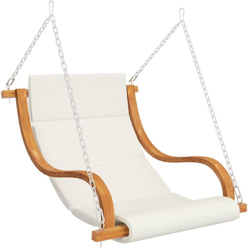 

vidaXL Silla columpio con cojín crema madera curvada acabado de teca - Marrón