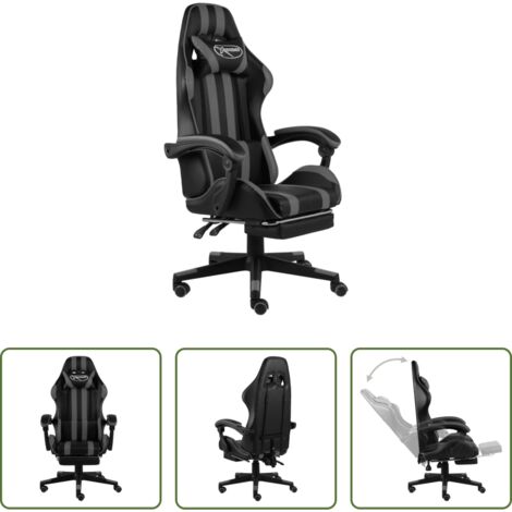 vidaXL Silla con reposapiés -  Silla gaming con reposapiés cuero sintético negro y gris