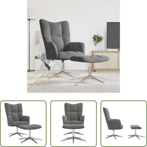 vidaXL Silla con reposapiés -  Sillón de relax con taburete terciopelo gris oscuro