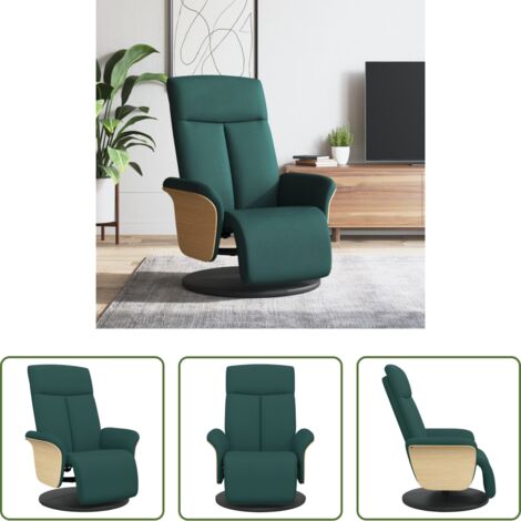 vidaXL Silla con reposapiés -  Sillón reclinable con reposapiés tela verde oscuro