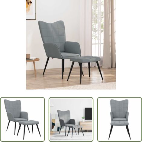 vidaXL Silla con taburete -  Silla de relajación con reposapiés tela gris claro