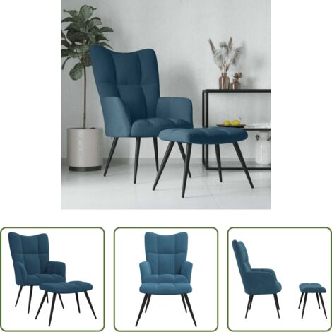 vidaXL Silla con taburete -  Sillón de relax con taburete terciopelo azul