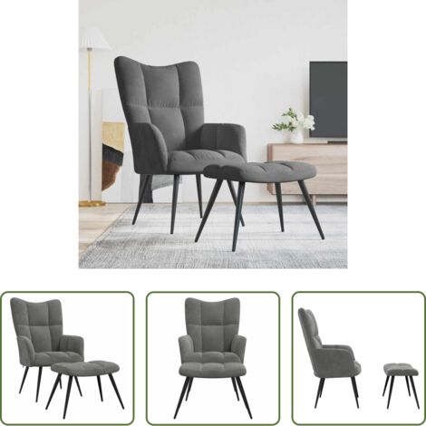 vidaXL Silla con taburete -  Sillón de relax con taburete terciopelo gris oscuro