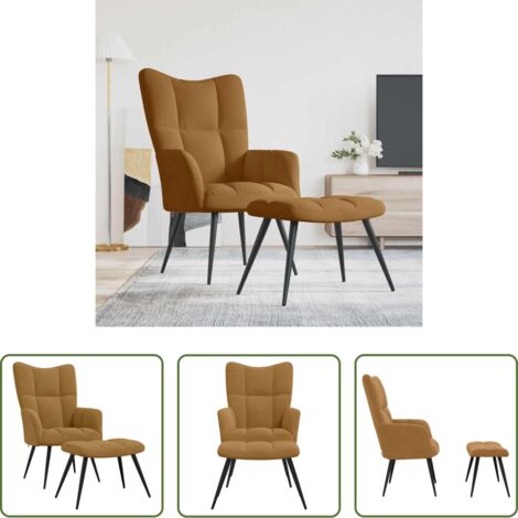 vidaXL Silla con taburete -  Sillón de relax con taburete terciopelo marrón