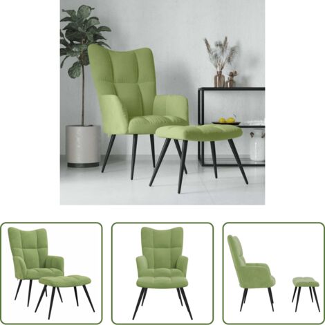 vidaXL Silla con taburete -  Sillón de relax con taburete terciopelo verde claro