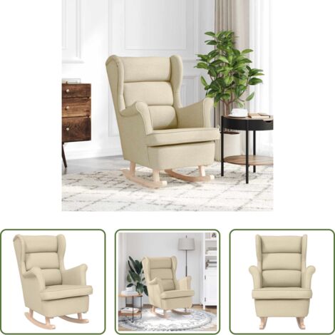vidaXL Silla de balanceo -  Silla mecedora de tela crema 74x90x102 cm