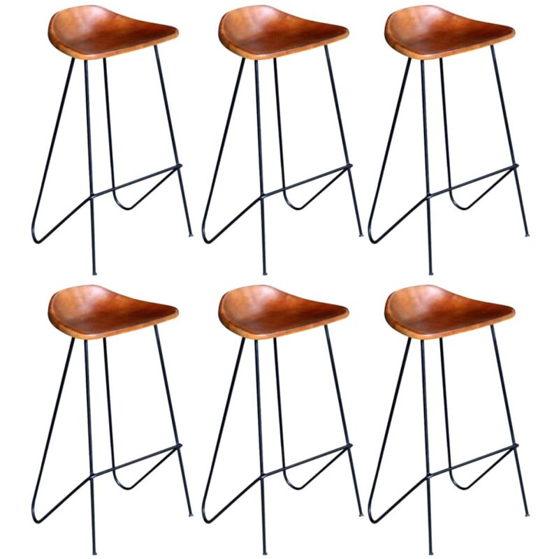

Taburetes de Cocina 6 Unidades Cuero Auténtico Marrón - Marrón - Vidaxl