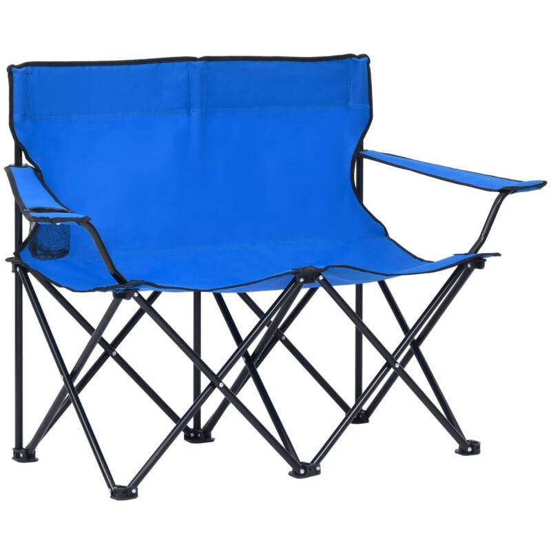 

vidaXL Silla de camping plegable de 2 plazas acero y tela azul - Azul