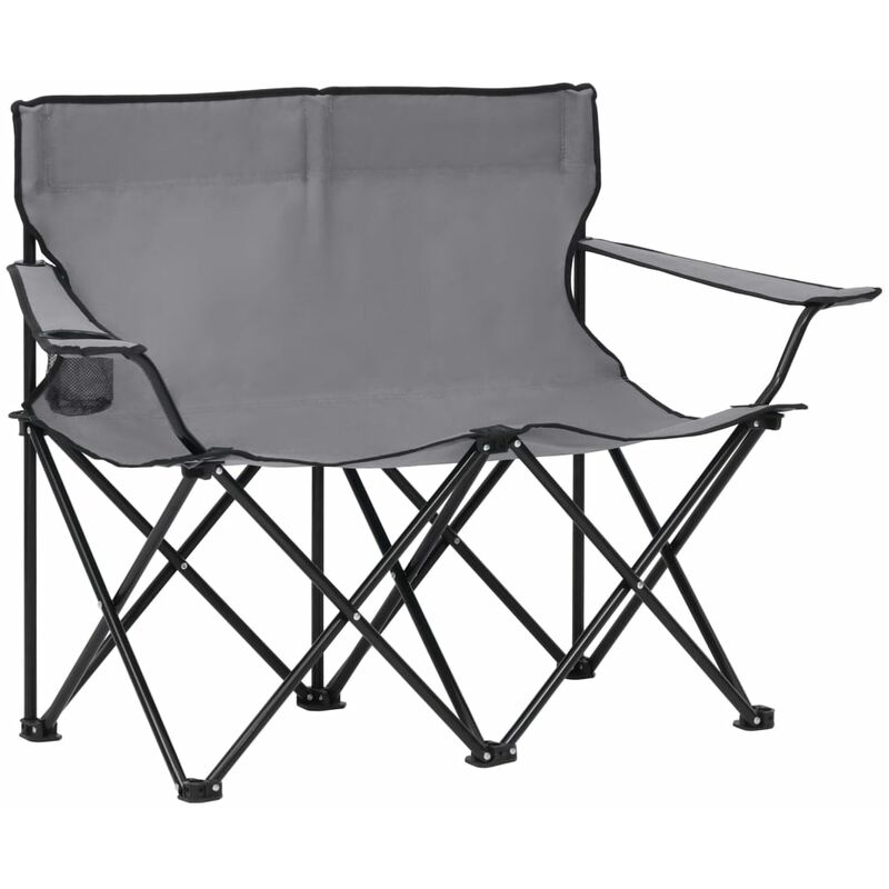 

vidaXL Silla de camping plegable de 2 plazas acero y tela gris - Gris