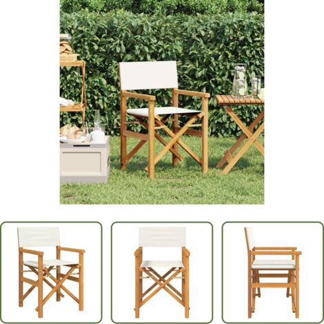 vidaXL Silla de camping -  Silla de director plegable madera maciza de teca crema
