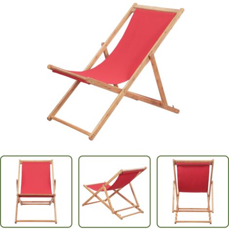 vidaXL Silla de camping -  Silla de playa plegable de tela y estructura de madera roja