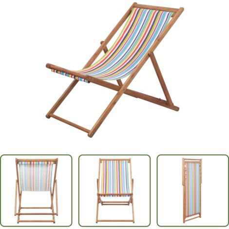 vidaXL Silla de camping -  Silla de playa plegable tela y estructura de madera multicolor