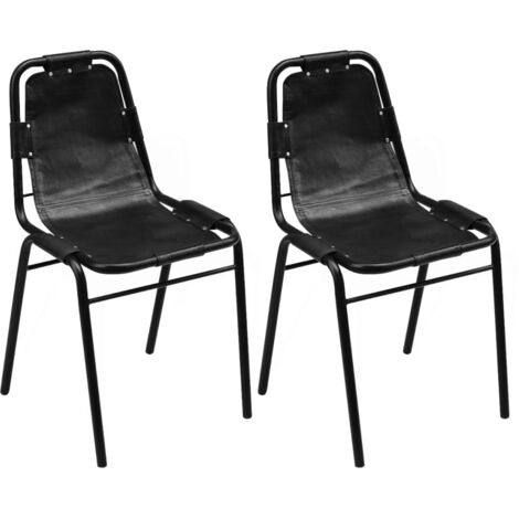 vidaXL Sillas de Comedor Cuero Auténtico Negro 2 Unidades - Negro - 243721