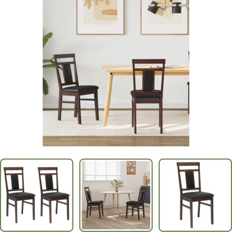 vidaXL Silla de comedor con cojín -  Silla de comedor 2 pcs Marrón claro y negro