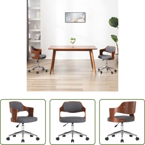 vidaXL Silla de comedor con respaldo -  Silla de comedor giratoria de madera curvada y tela gris