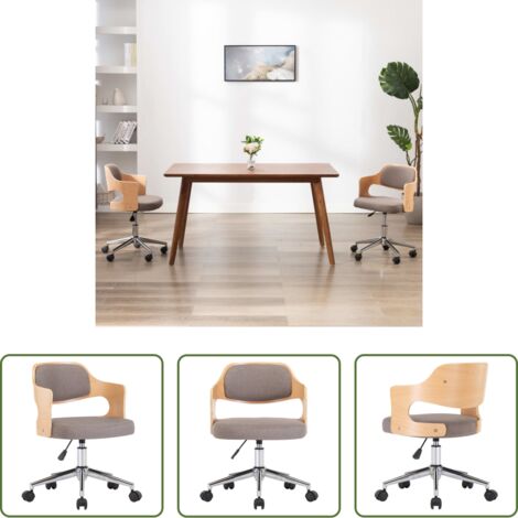 vidaXL Silla de comedor con respaldo -  Silla de comedor giratoria de madera curvada y tela gris taupe