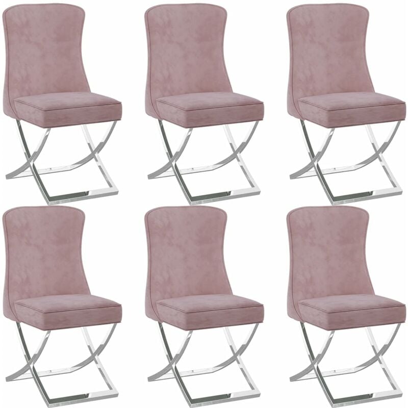

vidaXL Sillas de comedor terciopelo acero inox 53x52x98 cm rosa 6 uds - Rosa