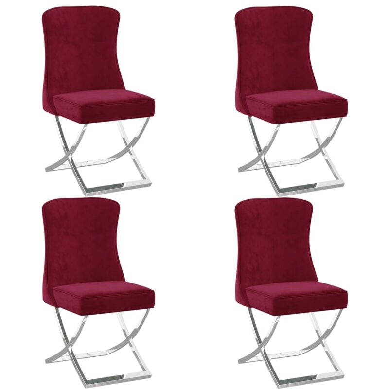 

vidaXL Sillas de comedor terciopelo acero inox 53x52x98 cm rojo vino 4 uds - Rojo