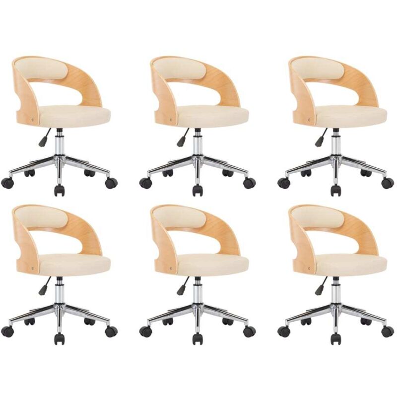 

Silla de Comedor Giratoria 6 Unidades Madera Curvada Cuero Crema - Crema - Vidaxl