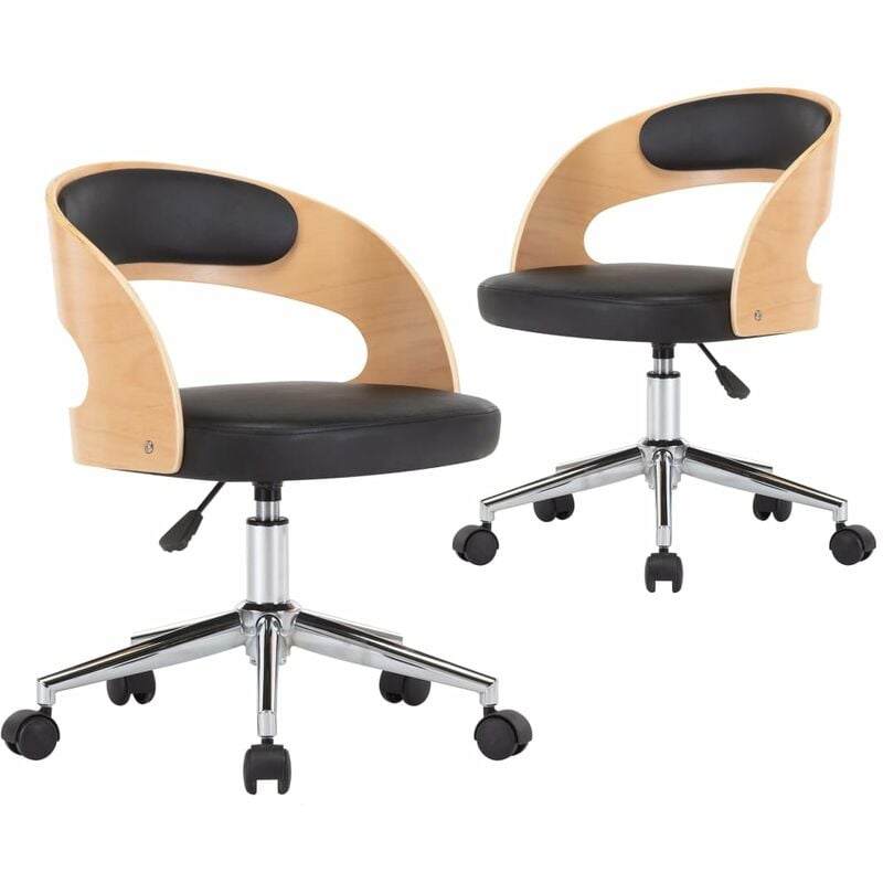 

vidaXL Silla de Comedor Giratoria 2 Unidades Madera Curvada Cuero Negro - Negro