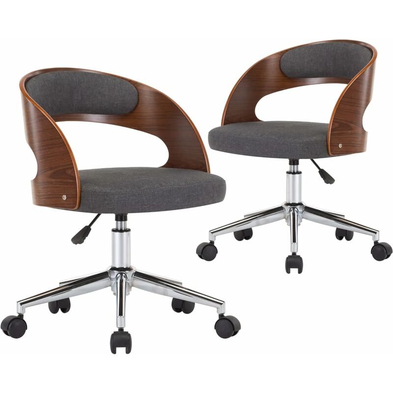 

vidaXL Silla de Comedor Giratoria 2 Unidades Madera Curvada Tela Gris - Gris