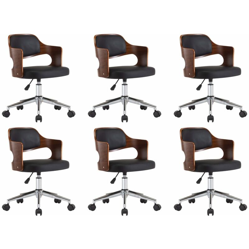 

vidaXL Silla de Comedor Giratoria 6 Unidades Madera Curvada Cuero Negro - Negro