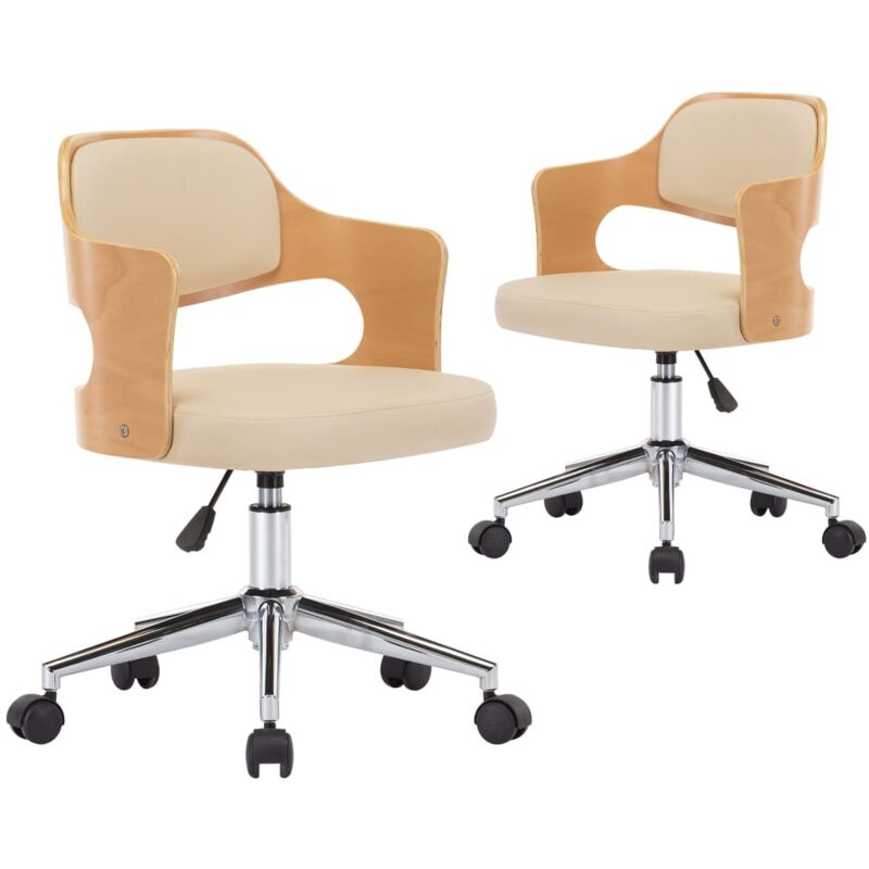 

vidaXL Silla de Comedor Giratoria 2 Unidades Madera Curvada Cuero Crema - Crema