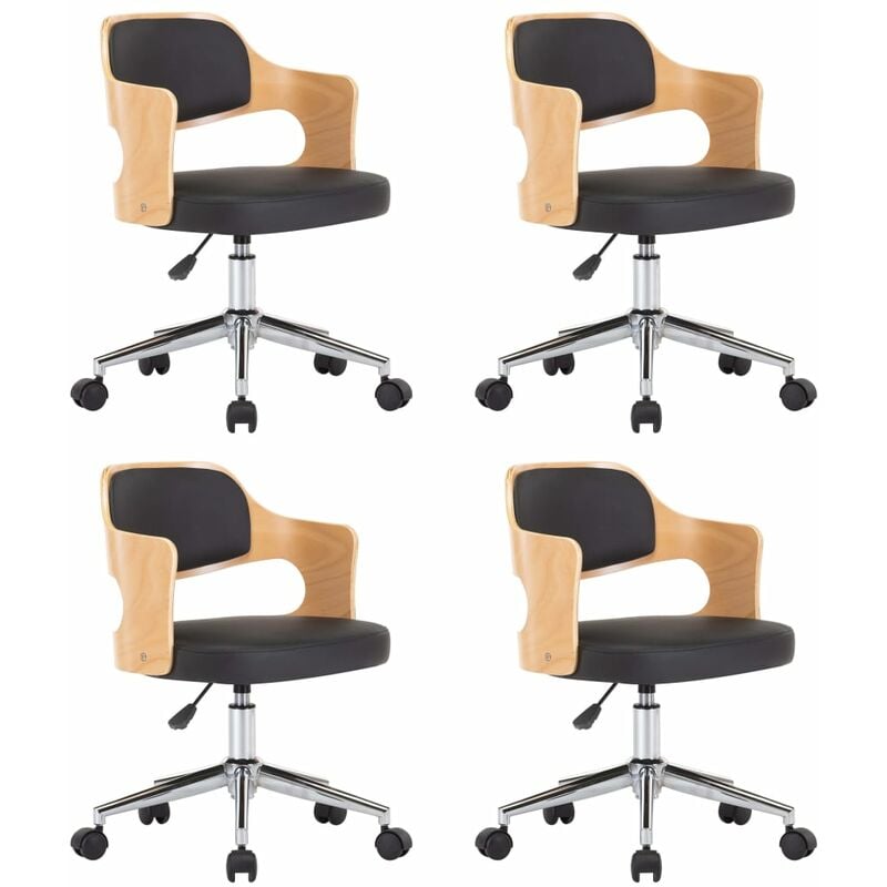 

vidaXL Silla de Comedor Giratoria 4 Unidades Madera Curvada Cuero Negro - Negro