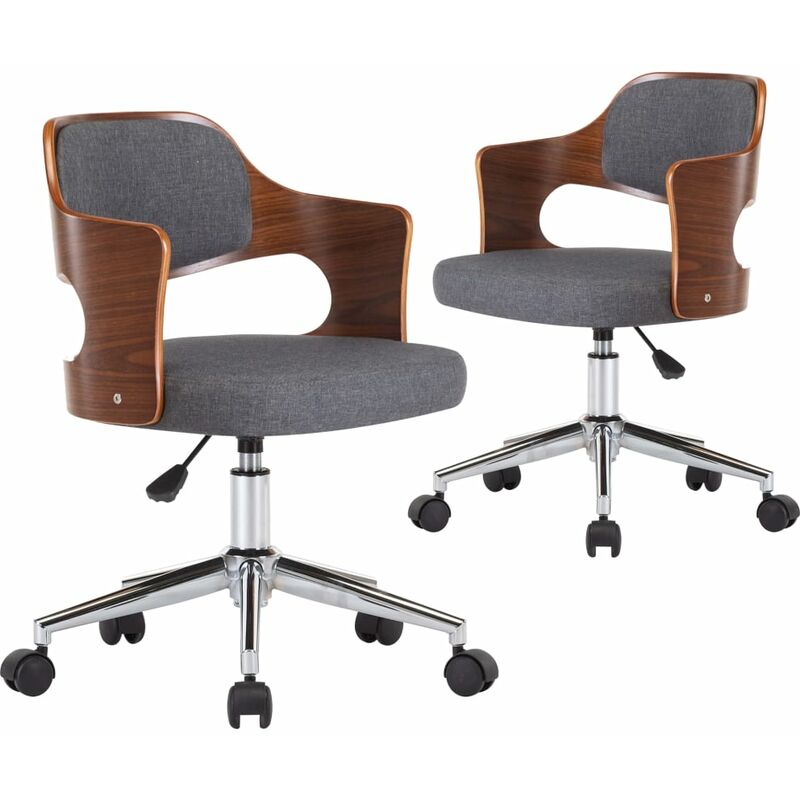 

vidaXL Silla de Comedor Giratoria 2 Unidades Madera Curvada Tela Gris - Gris