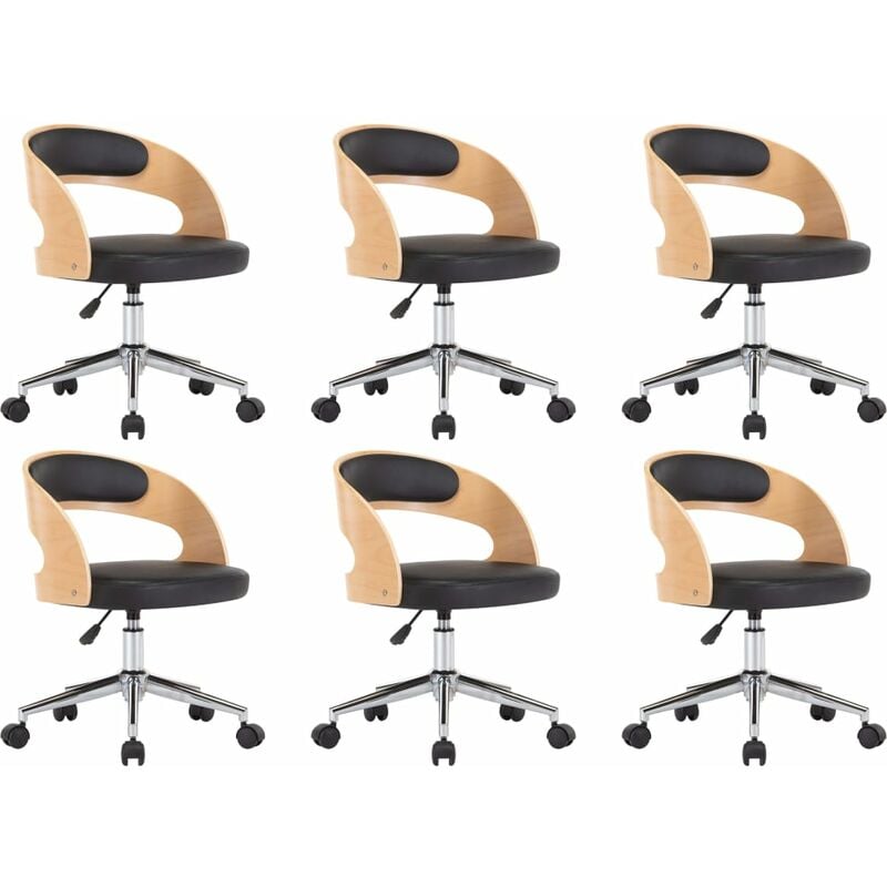 

Silla de Comedor Giratoria 6 Unidades Madera Curvada Cuero Negro - Negro - Vidaxl