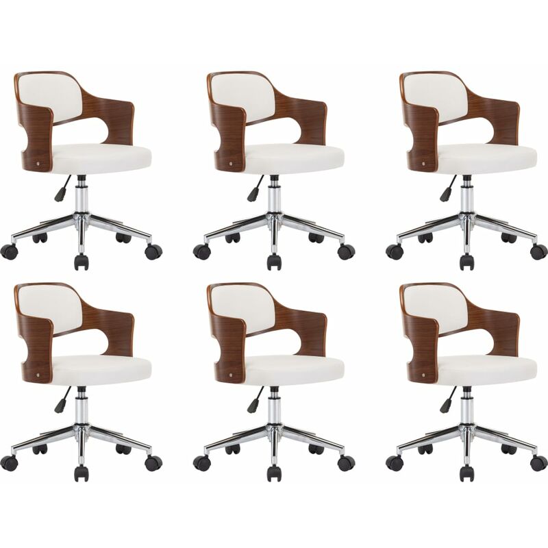 

Silla de Comedor Giratoria 6 Unidades Madera Curvada Cuero Blanco - Blanco - Vidaxl