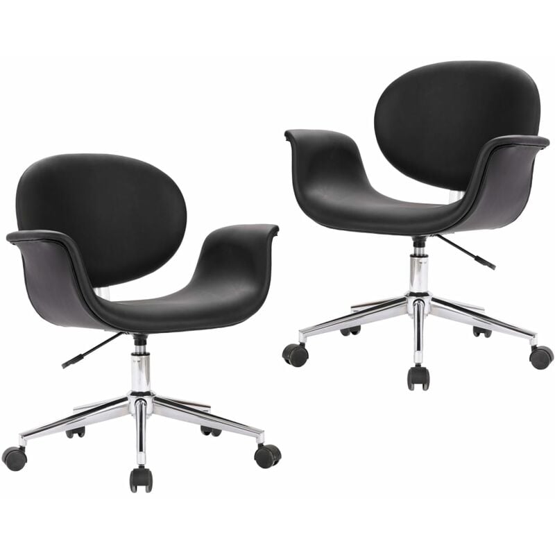 

vidaXL Silla de Comedor Giratoria Cuero Sintético 2 Unidades Negro - Negro