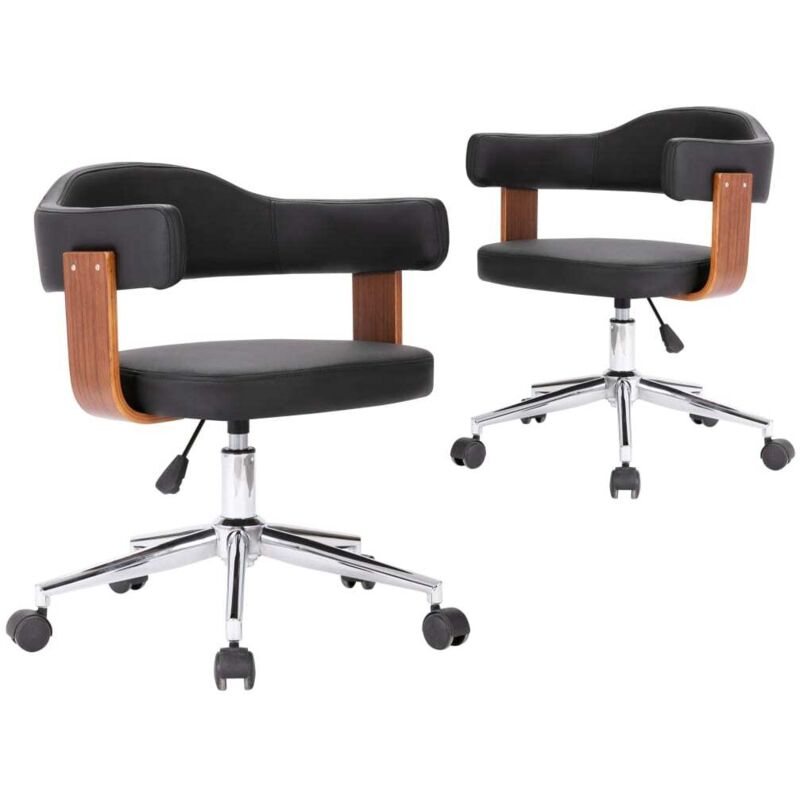

vidaXL Silla de Comedor Giratorias 2 Unidades Madera Curvada y Cuero Negro - Negro