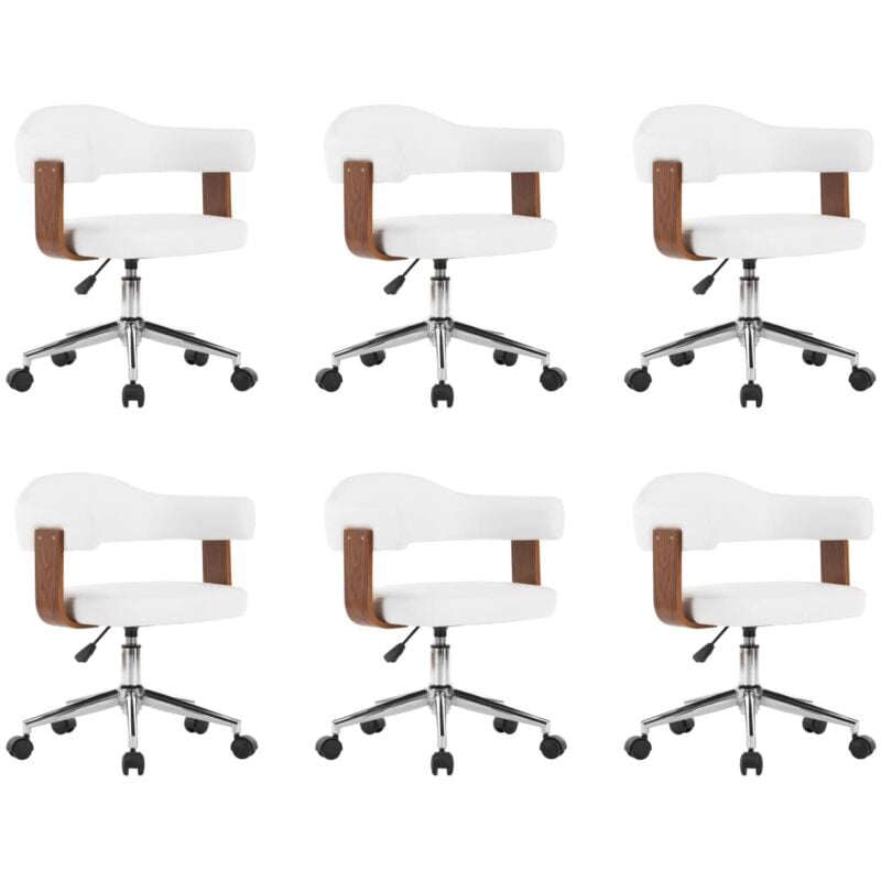 

vidaXL Silla de Comedor Giratorias 6 Unidades Madera Curvada Cuero Blanco - Blanco