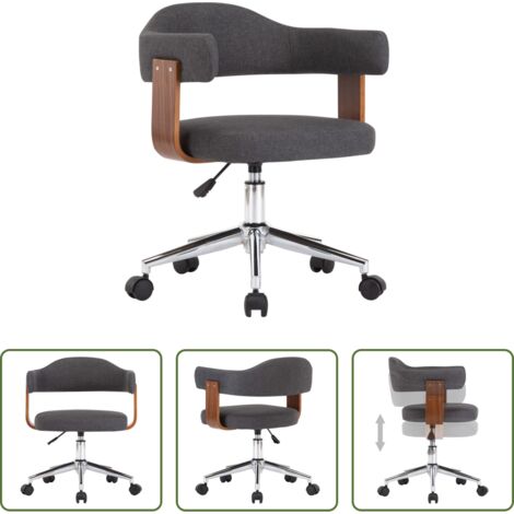 vidaXL Silla de comedor -  Silla de oficina giratoria de madera curvada y tela gris